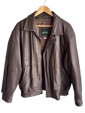 Vintage 90s Chocolate Brown Soft Leather Bomber Jacket Men L Classic Rugged Coat
